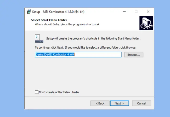 Choose whether or not you want the installer to do extra actions, such as creating a desktop shortcut or launching MSI Kombustor after the installation is complete. Make your selections and click Next.